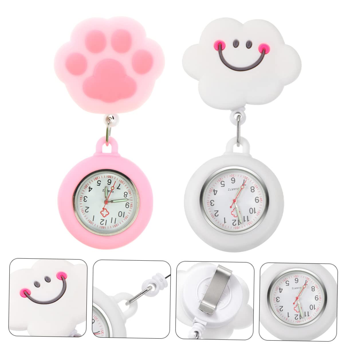 Mikikit 4 Stück Abzeichen Tasche Klaue Rosa Cartoon Einziehbare Katze Lieblich Süß Silikonhülle Tragbar Dehnbar Krankenschwester Wolke Digitaler Clip In Mädchenform Zum Aufhängen &