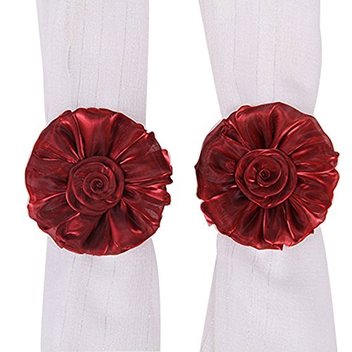 Topshop Cute Clip-on Flower Curtain Tie Back Tieback Voile Drape Panel Holder Home Decor (Wire red)