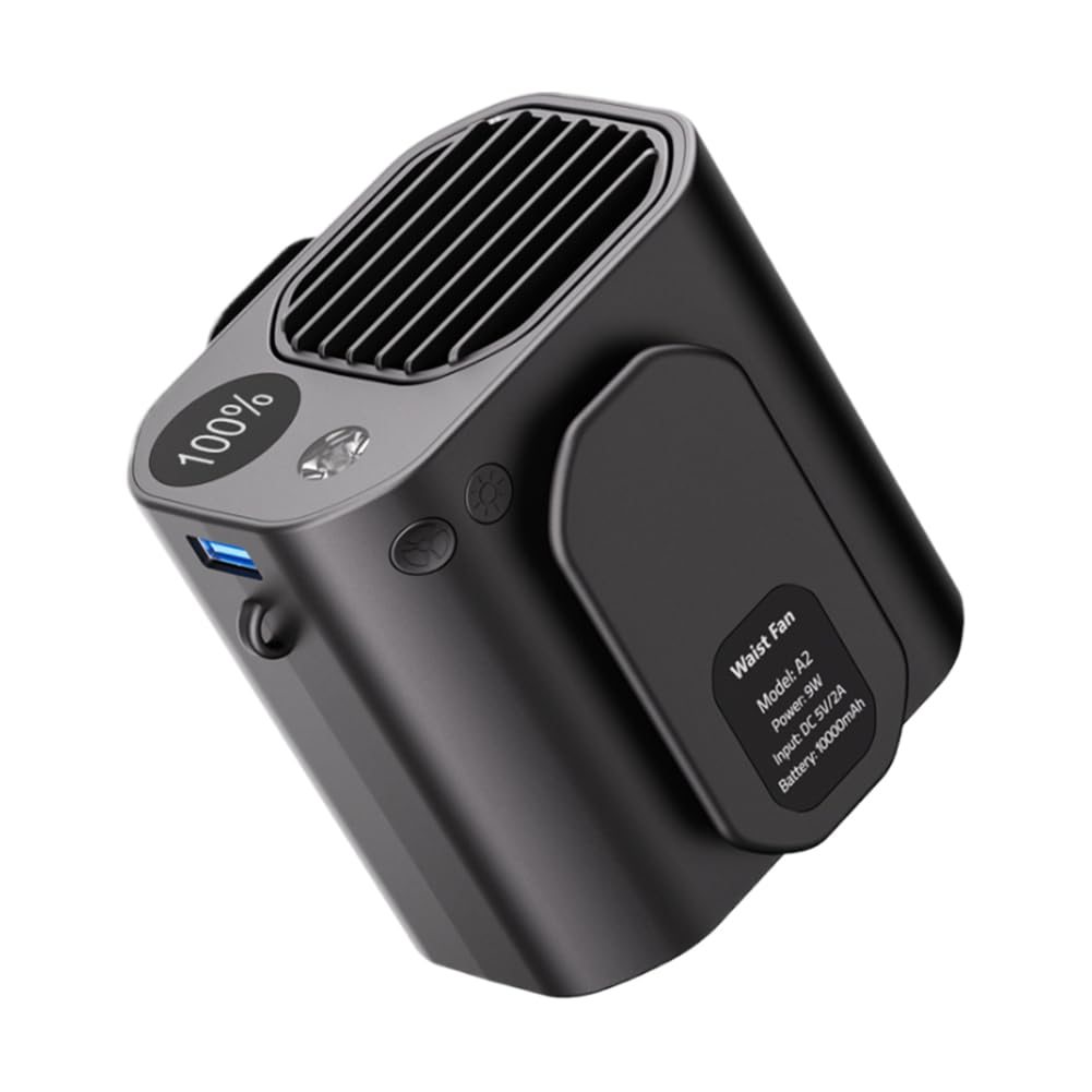 Ventilador con clip para la cintura, ventilador personal para colgar, ventilador multifunción con banco de energía, pantalla LED, ventilador con clip para cinturón para jardinería al