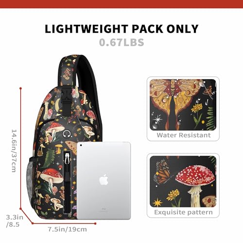 Image of Mushroom Sling Bag For Women Men Small Crossbody Bags Mini Water Resistant Casual Chest Bag Backpack Shoulder Daypack For Travel Hiking