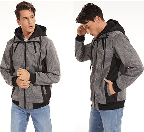 Image of YuKaiChen Men's Hooded Jacket Slim Fit Double Zipper Turtleneck Fleece Hoodie Outerwear
