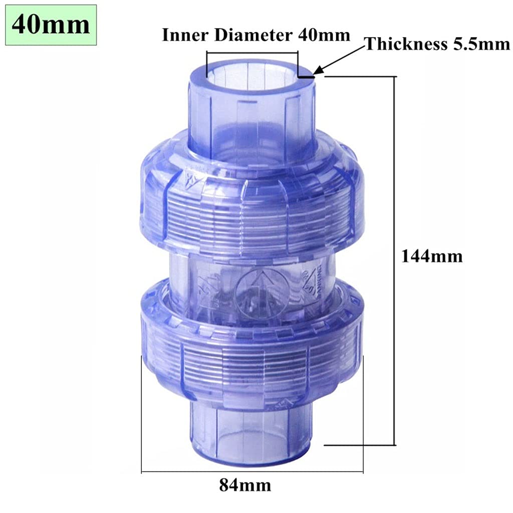 1 Stücke 20mm ~ 63mm UPVC. Rückschlagventil, Transparent PVC Rohrarmaturen Gartenbewässerungssystem Aquarium, Für Non Return-Anschlüsse (Size : Inner Diameter 40mm)