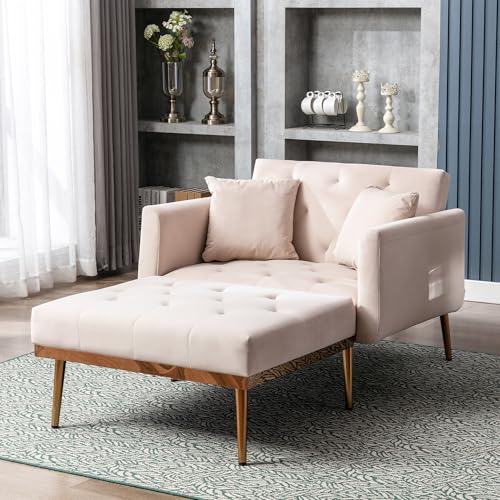 UAlienva Sillón de relax 3 en 1, sillón con función de cama, sillón salón, función de cama con función de sueño, silla convertible, sofá cama plegable, sillón cama ajustable (beige)