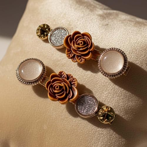 Image of Alvero 2Pc Premium Elegant Rose & Glitter Hair Pin for Women & Girls, Stylish 3D Flower Designer Hair Clip for Party, Wedding, Gifting - 6 x 1.5 x 1.5cm, (Pack of 2 Piece)