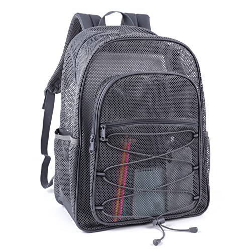 Image of COVAX Heavy Duty Mesh Backpack, Semi-transparent Mesh Bookbag,See Through College Backpack with Bungee and Comfort Padded Straps for Commuting, Swimming, Beach, Outdoor Sports (Grey)