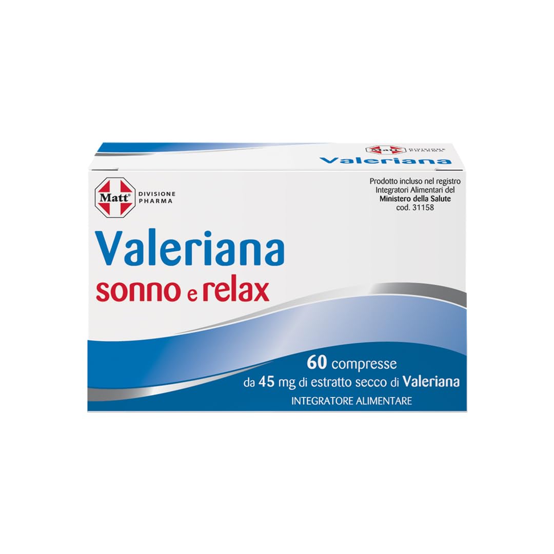 Matt, Valeriana, Integratore Alimentare di Valeriana Utile per Favorire il Rilassamento e il Sonno, Migliora la Qualità del Sonno, Confezione con 60 Compresse, 8.28 g