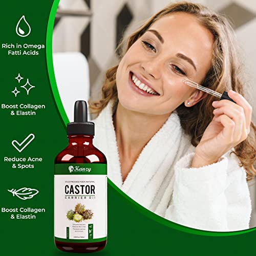 Kanzy Castor Oil for Eyelashes and Eyebrows 50ml Cold Pressed for Hair Growth 100% Natural and Pure with Brushes for Hair Beard - Image 3