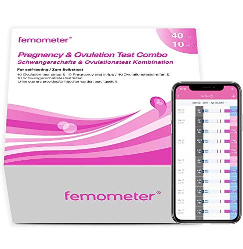 Femometer 40 ovulationstest + 10 Frühschwangerschaftstests 20 miu/ml optimaler Sensitivität Genaue Ergebnissem, App Automatische Erkennung der Testergebnisse