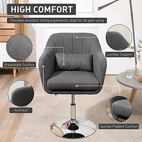 HOMCOM Swivel Accent Chair for Living Room Contemporary Vanity Armchair with Adjustable Height Thick Cushion Lumbar Support Armrest for Bedroom Office Dark Grey