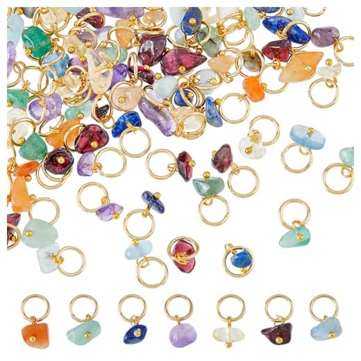 SUPERFINDINGS 84Pcs 7 Colors Natural Stone Pendants Mixed Gemstone Charms with Light Gold Stainless Steel Jump Ring Mixed Color Dangle Charms for Earring Necklace Bracelet Jewelry Making, Hole:6mm