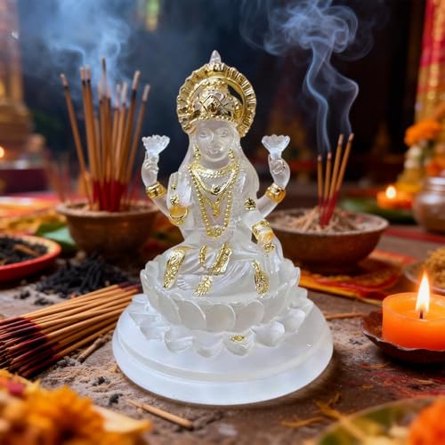 Estatua de Diosa Lakshmi 4.3 in Resina Blanca y Dorada miniatura 4