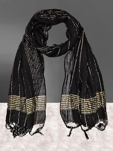 Image of TRENDMALLS Women's Chinon Silk Golden Zari Weaving Stripes Design Dupatta