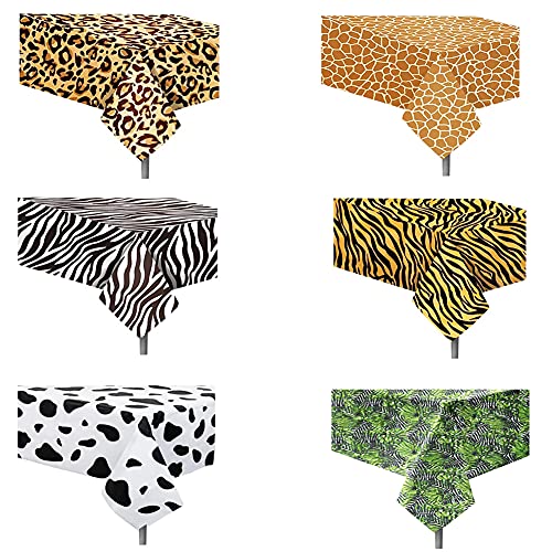 Memovan 6Pcs Animal Safari Theme Zoo Table Cover Jungle Safari Animal Cow Deer Leopard Tiger Zebra Palm Print Tablecloth For Zoo Jungle Safari Animal Birthday Baby Shower Party 108 X 54 Inch #TOP19