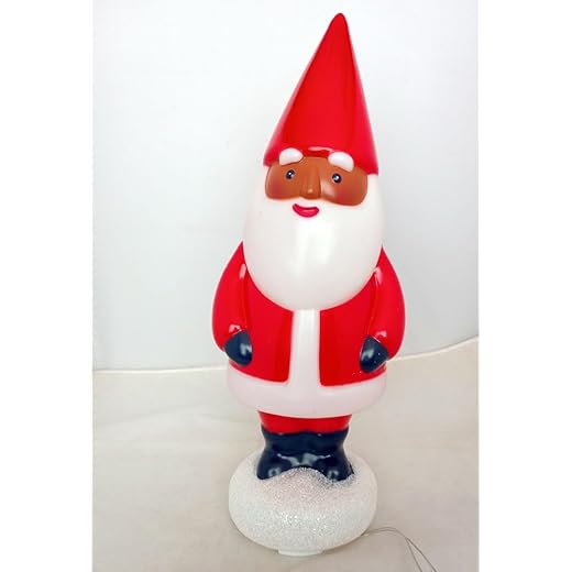 Blow Mold Lighted Santa Claus Christmas Decoration - Table Top Decor 14 in. - Vintage Stylized Style - Lights Up (Dark Skin)