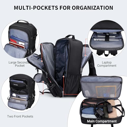 Image of WITZMAN Travel Backpack for Men 45L Convertible Bag Fits 17 inch Laptop | Large Nylon Carry on Luggage Bag, 3 in 1 Laptop Backpack Airline Approved, For Weekend Getaway, Overnight Trip, B688 Black