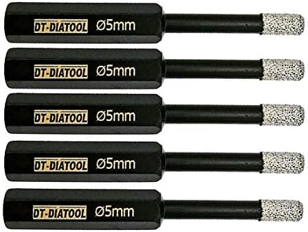 DT-DIATOOL Hex Shank Dry Diamond Drill Core Bits 2PCS 5mm Vacuum Brazed Hole Saw for Tile Porcelain Ceramic Marble Granite