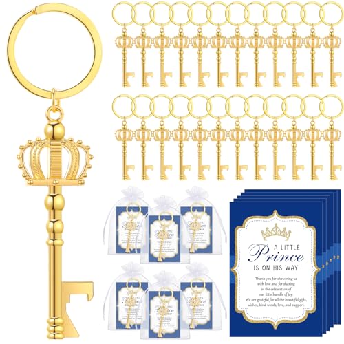 Ferreve 50 Sets Baby Shower Bottle Opener Favors Included Bottle Opener Keychain Crown Charms Keychain Thank You Cards Organza Bags Baby Shower Return Gifts for Guests (Classic)