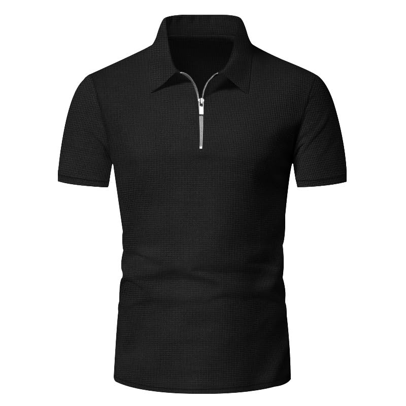 Men's Summer Solid Color Casual Suit Lapel Zipper T-Shirt Short Sleeve Elastic Shorts M-3xl4