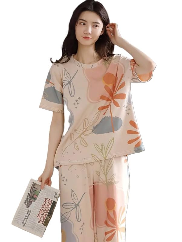 Women's Printed T-Shirt & Capri Sleepwear Set | Relaxed Fit Night Suit | Soft Comfortable Lounge Wear for Summer & Daily Use-picture-44