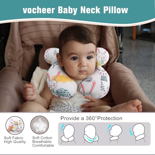 Image of vocheer Baby Travel Pillow(Upgraded), Head and Neck Support Pillow for Pushchair, Car Seat,Stroller, Bouncer, Cotton(Rabbit)