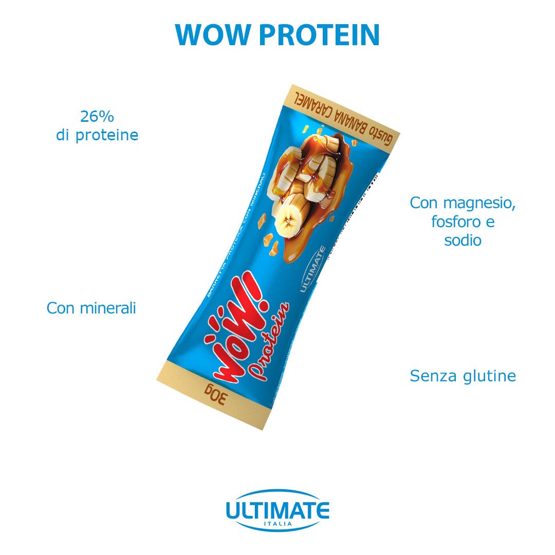 Ultimate Italia - Wow protein - barretta con il 26% di proteine - gusto Banana Caramel - 24 pz da 30g