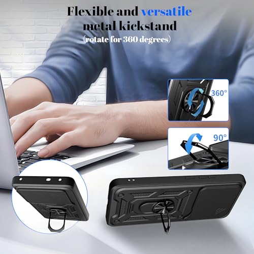 Image of Heavy Duty Back Case Cover for Realme 16 Pro Plus 5G, Shockproof Realme 16 Pro Plus Back Cover, Ring Case with Kickstand and Camera Protection Shutter - Black