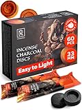 Charcoal Discs to Burn Incense - 60 pcs Charcoal for Incense Burning - 33 mm Most Quick Light Coals Tablets by M. ROSENFELD - 33 mm Resin Burner Rolls – Pack of 60 Instant Fire Coal Tablets
