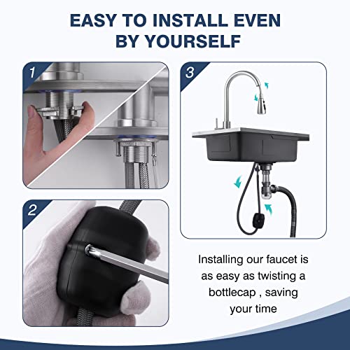 Satinless Steel 304 Kitchen Sink Faucet With Pull Down Spray Outdoor Rv Kithcne Faucet Pull Out Extension Utility Farmhouse Faucets For Sink 1/3 Hole,Single Handle Rent Apartment Dorm Kitchen Faucet #TOP5