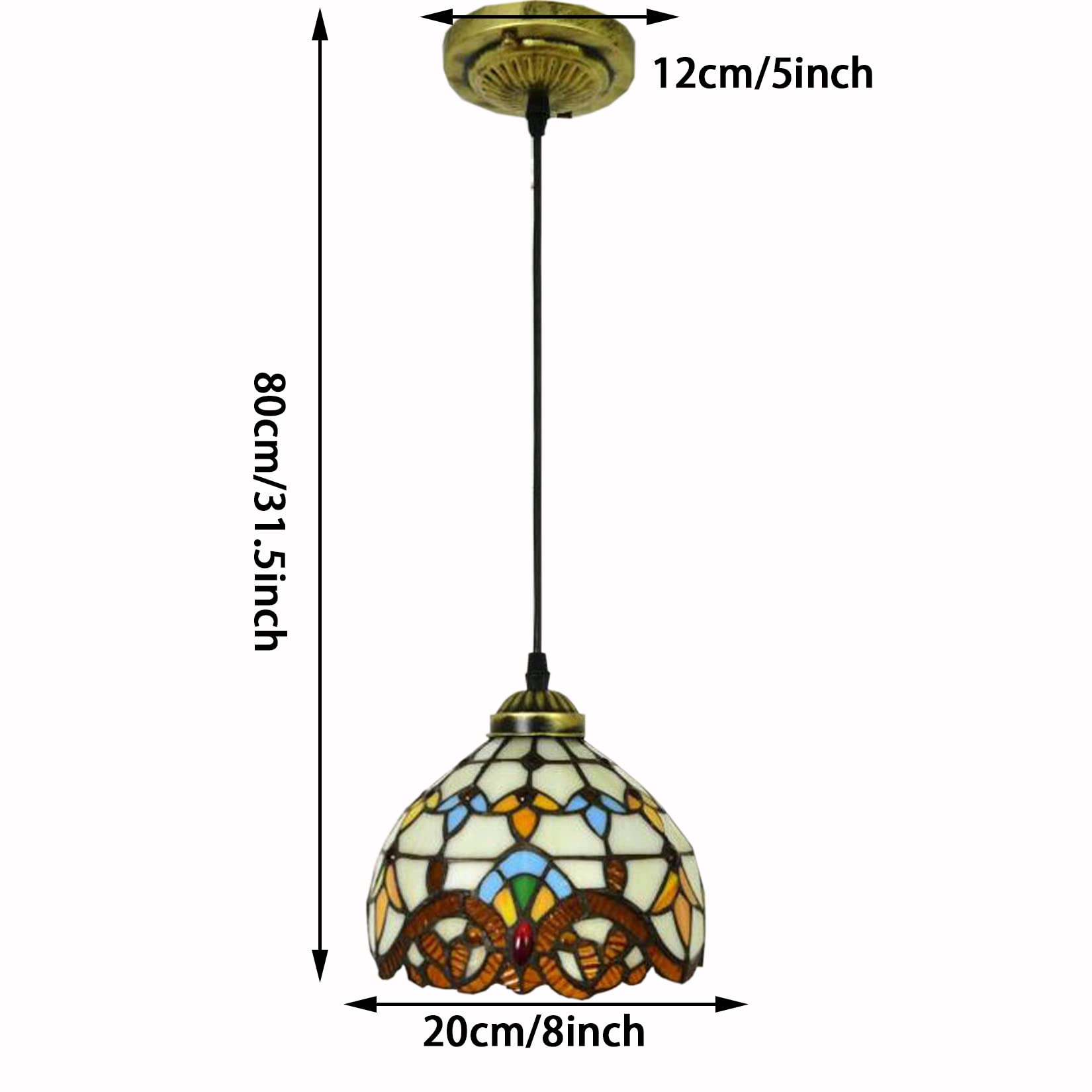 Lámpara Colgante De Estilo Tiffany para Isla De Cocina, Accesorio De Vitral Barroco, Lámpara Colgante Grande Hecha A Mano para Pasillo, Sala De Estar, Comedor, Cafetería,Amarillo,8inch