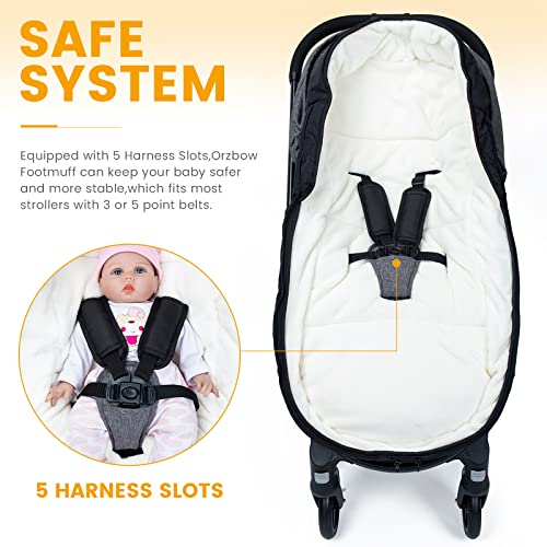 Image of Orzbow Footmuff for Stroller, Weatherproof Anti-Kick Universal Toddler Sleeping Bag,Removable Warm Coral Fleece Lined Stroller Bunting Bag Footmuff（Black）