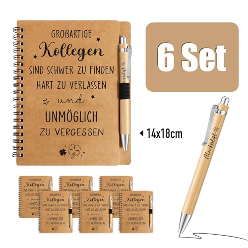 BOFUNX 6 Set Kollegen Geschenke Notizbuch und Kugelschreiber, Kollegen Abschiedsgeschenk Mitarbeiter Geschenk Danke Geschenk Team Geschenk - 14×18cm