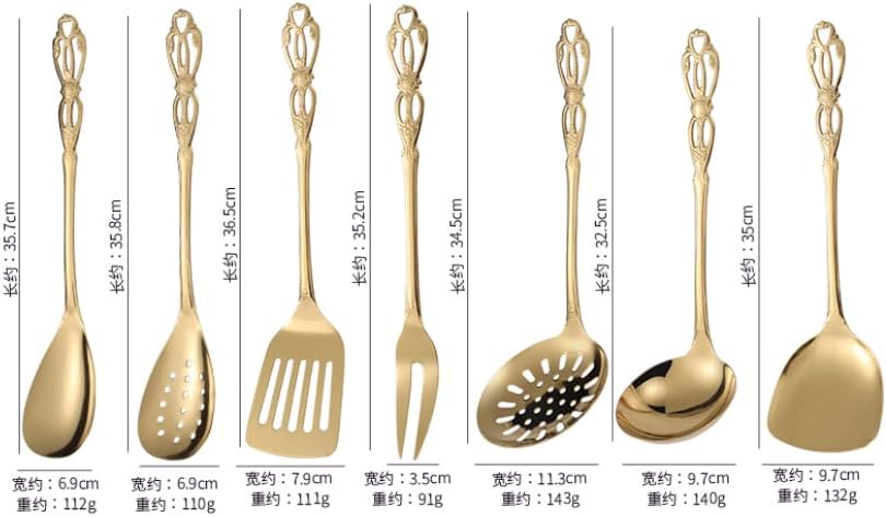 Miniatura 3 de JS - Juego de utensilios de cocina de acero inoxidable, 7 piezas de utensilios de cocina dorados con soporte para utensilios, espátula, espátula,