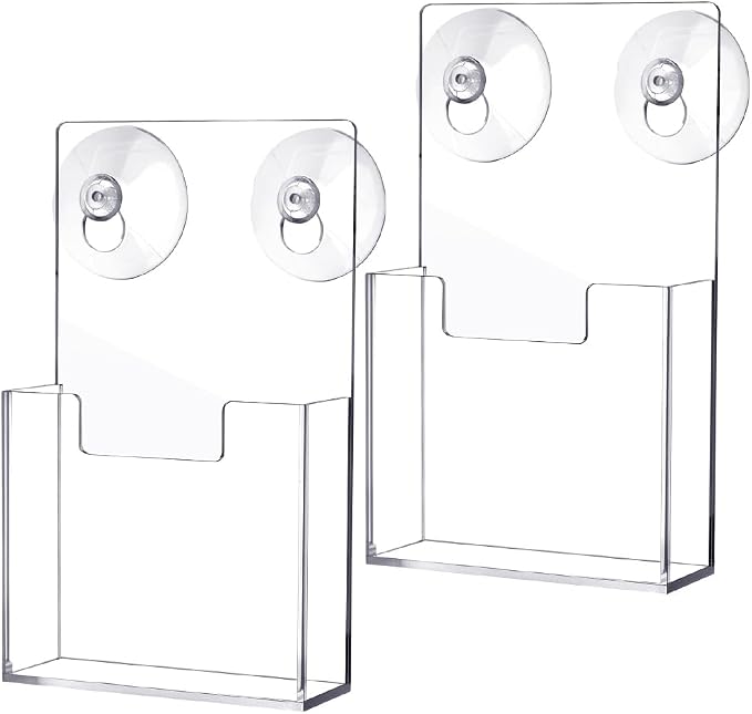 Wall-Mounted Acrylic Brochure Holder with Suction Cup (2 Pack), Tri-Fold