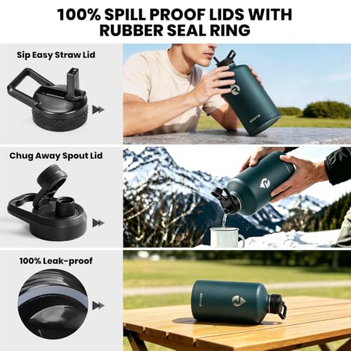 Image of RAYMYLO One Gallon Water Bottle Insulated, Triple Walled Vacuum Stainless Steel (Cold for 48 Hrs), Leak Proof & Non-BPA, Large Water Flask Jug with Paracord Handle & Straw Spout Lids