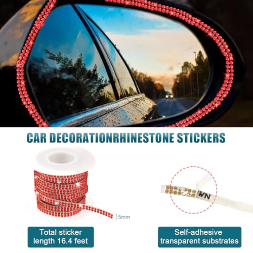 Image of Ohleats Bling Car Trim Self Adhesive, 16.4 Ft Auto Interior Exterior Crystal Rhinestone Decoration Strip Decal, Glitter Trim Strips Line Molding for Dashboard, Car Accessories (Red)