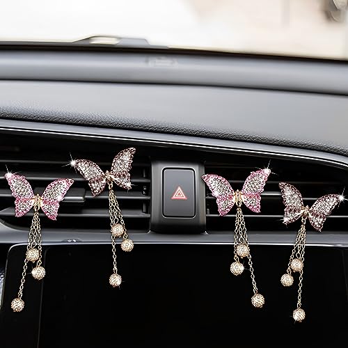 Image of BESULEN Bling Butterfly Car Aromatherapy Air Vent Clips, 4 Pack Air Fresheners Vent Clips with Pearl Pendant, Sparkly Diamond Oil Diffuser Locket, Car Essential Decor Accessories for Women (4*Purple)