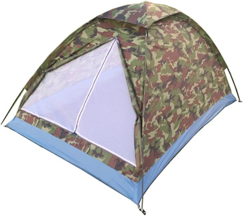 BESPORTBLE Double Person Camouflage Camping Tent Ultra-Light Single Layer Outdoor Shelter with Mesh Door and Glass Fibre Poles for Beach Picnic Hiking