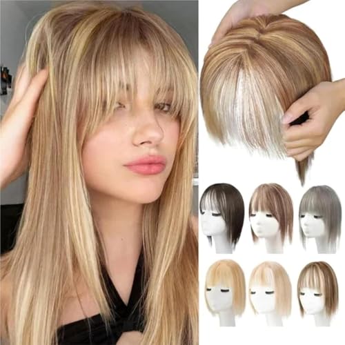 2024 Toppers de Cabello Natural con Flequillo for Mujeres, Topper Peluca Pelo Natural for Cabello Fino, Pinza for Cabello con Flequillo de 360 ​​° con Cubierta 3D for Diario