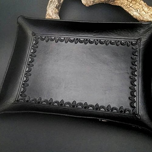 Black leather valet tray/jewelry tray Handmade Products