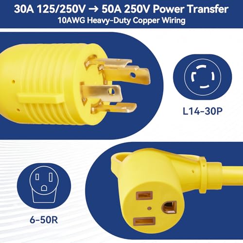 Image of Generator to Welder Adapter Cord, NEMA L14-30P to 6-50R, ETL Listed, 30 Amp Twist Lock 4 Prong to 50 Amp 3 Prong, 220V /240V Welder Plug for Generators,Welders,Job Site