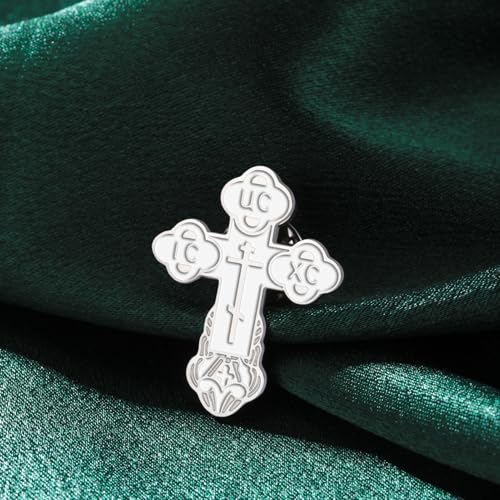 Image of TEAMER Cross Brooch Lapel Pin For Men Russian Orthodox Crucifix Eastern Church Cross Tie Pins Religious Christian Prayer Jewelry