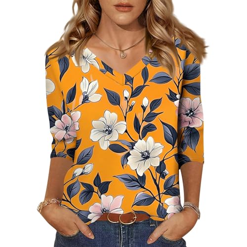 HTHLVMD Womens 3/4 Length Sleeve Tunic Tops Summer Fall Outfits 2025 Three Quarter Sleeve Casual V Neck T Shirts for Women