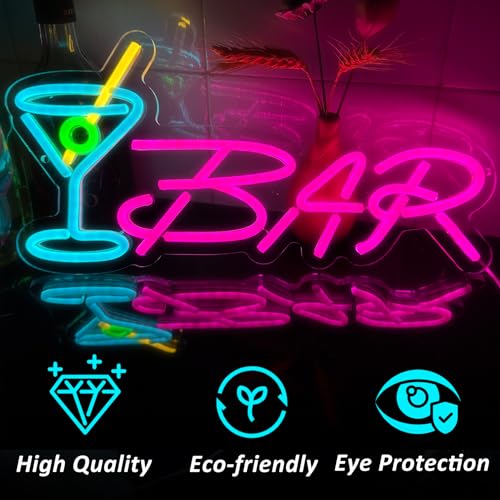 Image of Bar Neon Sign Neon Bar Signs for Home Bar LED Lights up Beer Signs for Party Wall Decor Man Cave Neon Light for Bar Pub Restaurant Christmas Gift, LED Business Bar Signs