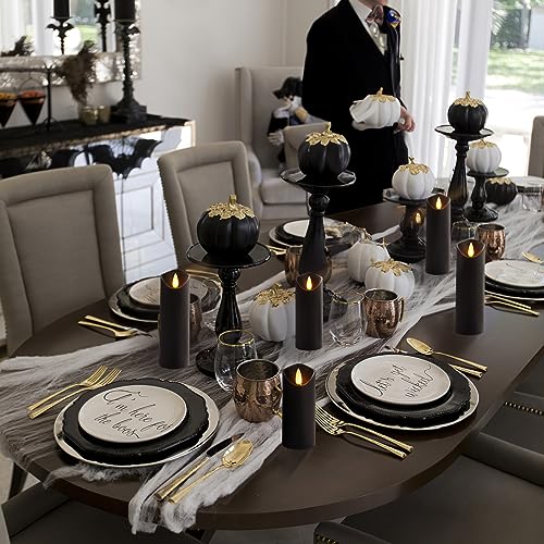 Image of Homemory Black Flameless Candles, Halloween Candles, Battery Operated Candles, LED Pillar Candles with Remote Control and Timers, Set of 9