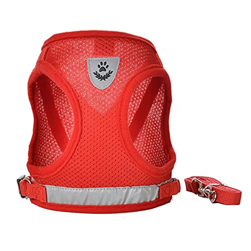 Image of Feimax Dog Harness and Leash Set, No-Pull Pet Vest Harness Soft Breathable Mesh Padded Chest Strap for Puppy and Cat, Reflective Adjustable Easy Control Harness for Small and Medium Dogs (S, Red)
