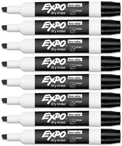 Expo Low Odor Chisel Tip Dry Erase Markers, Black, 8 Markers Per Order (80001)