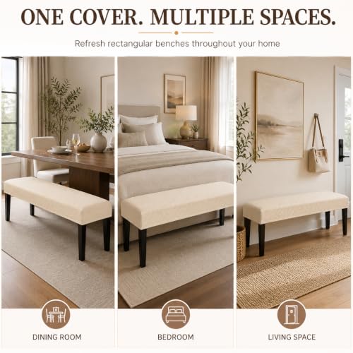 Image of Street27 High Stretch Jacquard Dining Bench Cover Elastic Chair Covers - Anti-Dust Removable Bench Slipcover Washable Bench Seat Protector Cushion Cover for Living Room, Bedroom, (Beige)