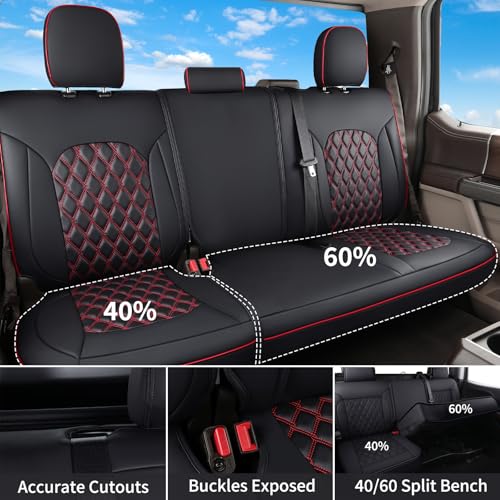 Image of Huidasource Tacoma Truck Seat Covers Custom Fit for Toyota Tacoma 4th Gen(2024-2026) Double&Crew Cab SR SR5 Limited TRD Sport /Off Road Trailhunter, Front & Rear Car Seat Cover(Full Set /Black&Red)