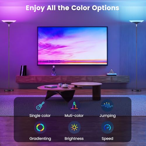 Image of SIBRILLE RGB Torchiere Floor Lamp - 30W Dimmable LED Standing Lamp with Remote, Multi Color Changing, 72in Tall Corner Light, Bright Standing Pole Light for Office Living Room Bedroom Basement, Black
