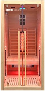 Home Deluxe – Infrarotkabine Sonora S – 90 x 90 x 190 cm - für 2 Personen, 4 Vollspektrumstrahler, Holz: Hemlocktanne I Infrarotsauna, Sauna, Wärmekabine, Infrarot